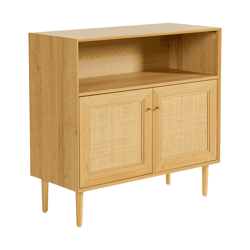 Двухдверный шкаф для хранения цвета дерева в деревенском стиле с дверью из ротанга (Y-C43)