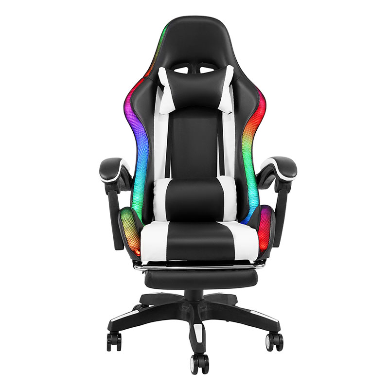 Белый профессиональный поворотный регулируемый игровой стул RGB Gamer со светодиодной подсветкой и подставкой для ног (Y-2442)